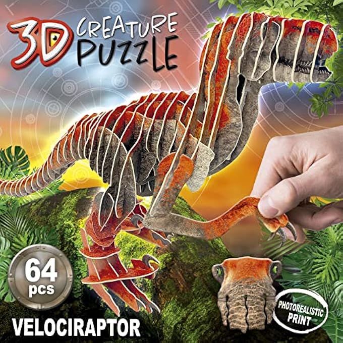 3D PUZZLE VELOCIRAPTOR 3D CREATURE PUZZLE. ASSEMBLE YOUR OWN DINOSAUR IN 3D, CARDBOARD PIECES PRINTED ON TWO SIDES. FROM 5 6 7 8 YEARS (19382) - Image 2